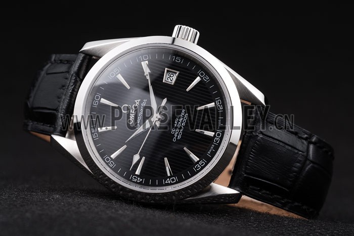 Omega Swiss Seamaster Railmaster Black Strap Black Striped Dial