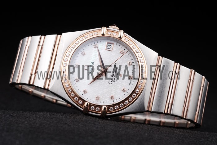 Omega Swiss Constellation Jewelry Diamond Case Omega Emblem White Dial 98111