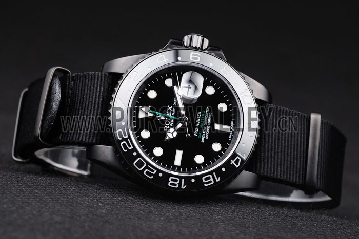 Rolex Swiss GMT Master II Pro-Hunter Black Fabric Strap Black Dial
