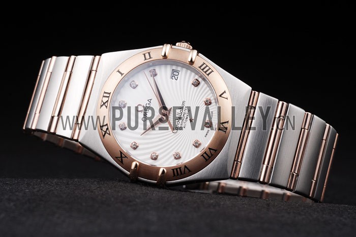 Omega Swiss Constellation Jewelry Rose Gold Case Radial Emblem White Dial