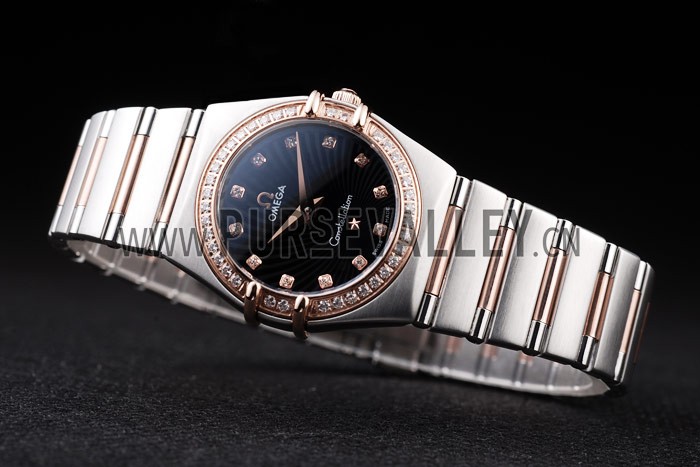 Omega Swiss Constellation Jewelry Diamond Case Radial Emblem Black Dial 98113