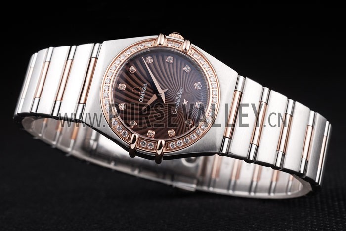 Omega Swiss Constellation Jewelry Diamond Case Radial Emblem Brown Dial 98117