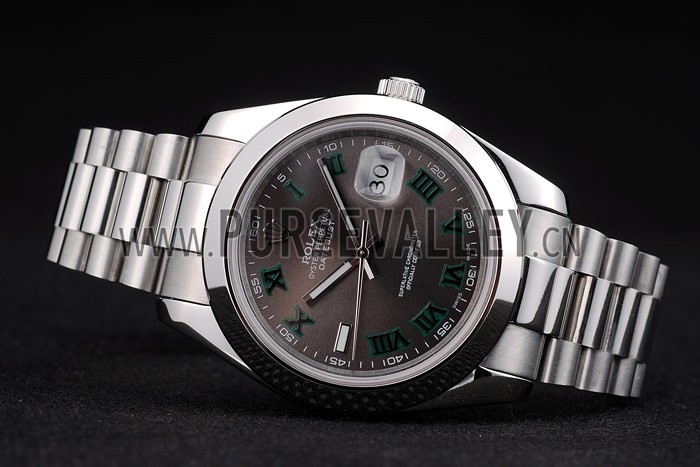 Rolex Swiss DateJust Polished Stainless Steel Bezel Grey Dial 42000