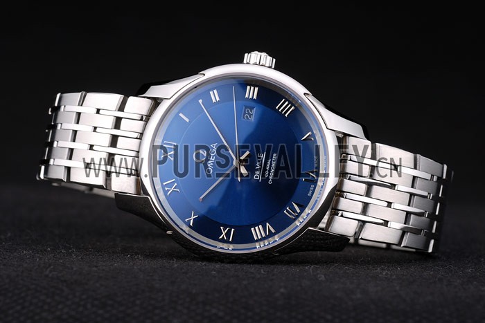 Omega Swiss DeVille Stainless Steel Bezel Roman Numbers Blue Dial 7612
