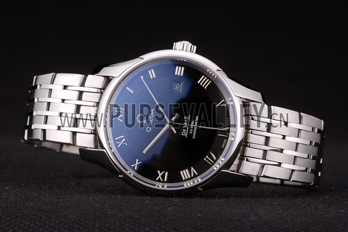 Omega Swiss DeVille Stainless Steel Bezel Roman Numbers Black Dial 7613