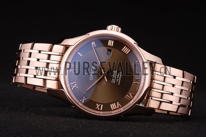 Omega Swiss DeVille Rose Gold Bezel Roman Numbers Brown Dial 7610