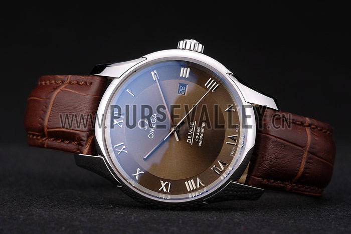 Omega Swiss DeVille Stainless Steel Bezel Brown Leather Strap 7619