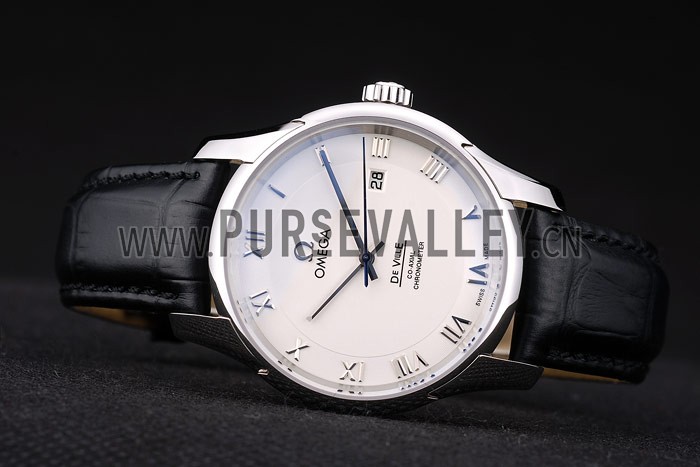 Omega Swiss DeVille Stainless Steel Bezel Black Leather Strap 7620