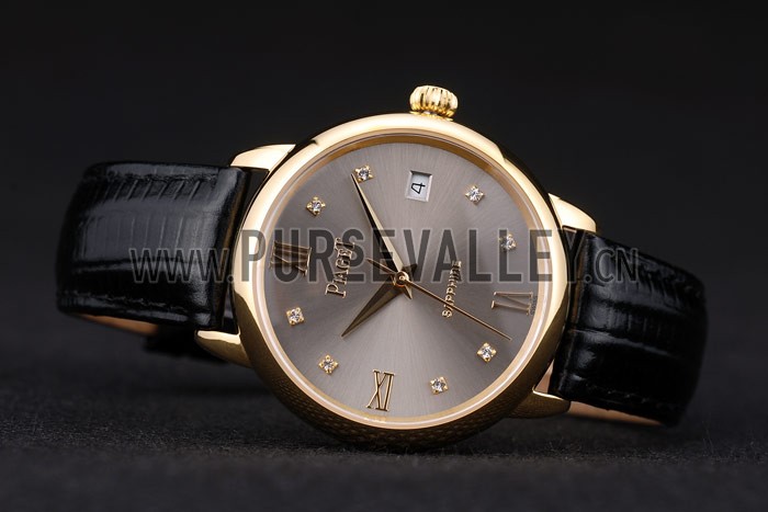 Piaget Swiss Traditional Grey Dial Black Leather Strap 7622