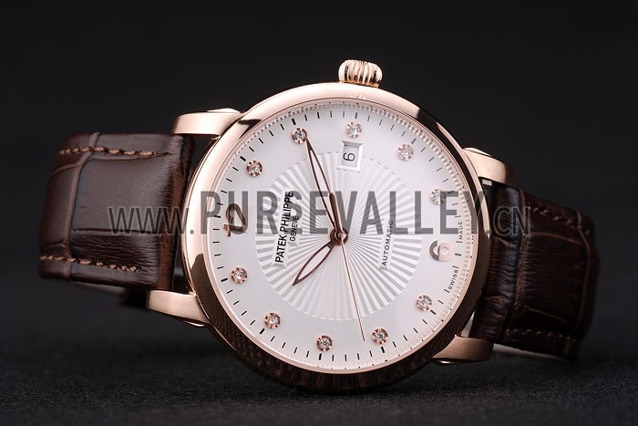 Patek Philippe Swiss Calatrava Polished Bezel White Dial Brown Leather Strap 7646