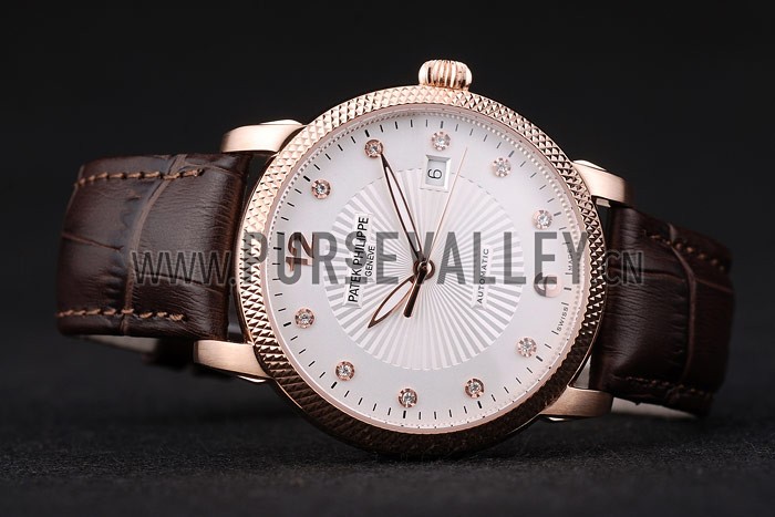Patek Philippe Swiss Calatrava Ribbed Bezel White Dial Brown Leather Strap 7647