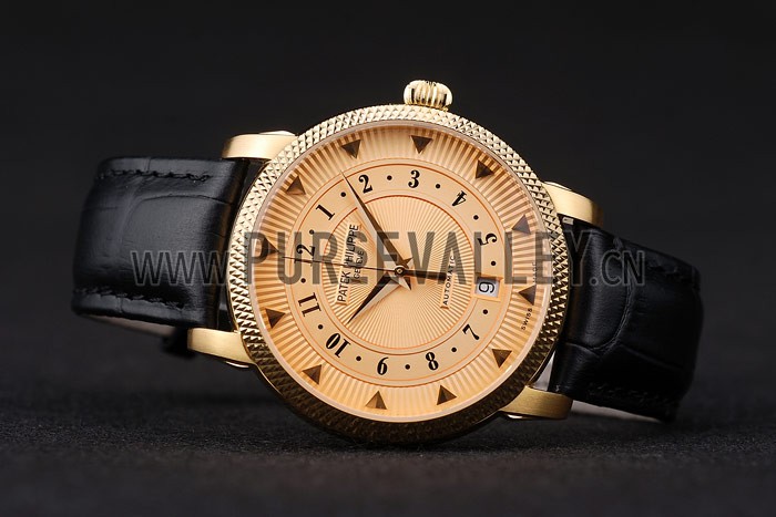 Patek Philippe Swiss Calatrava Ribbed Bezel Orange Dial Black Leather Strap 7638