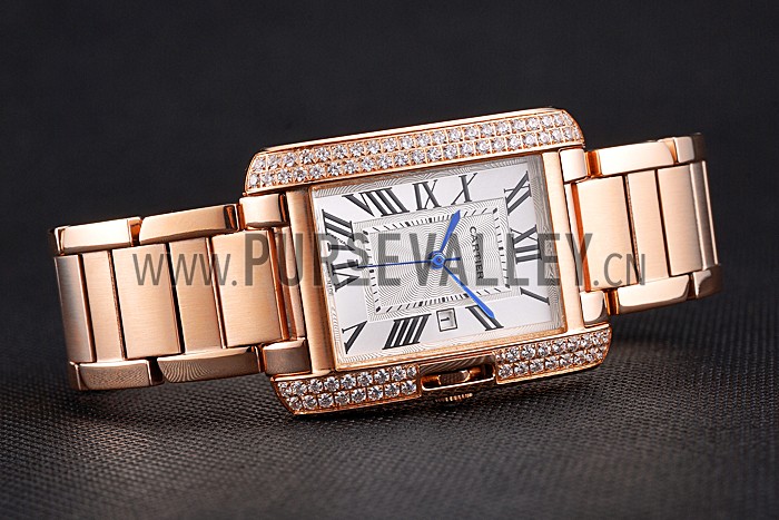 Cartier Tank Anglaise 30mm White Dial Diamonds Rose Gold Case Rose Gold Bracelet