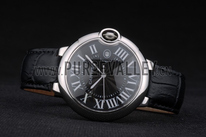 Cartier Ballon Bleu 42mm Black Dial Stainless Steel Case Black Leather Bracelet