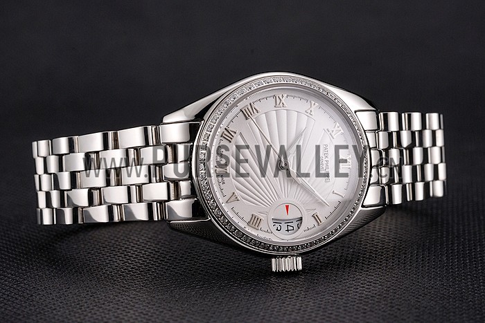 Swiss Patek Philippe Calatrava White Dial Diamond Bezel Stainless Steel Case And Bracelet
