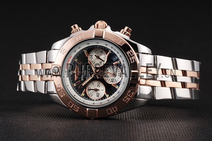 Breitling Chronomat Quartz Dark Blue Dial Rose Gold Case Stainless Steel Case Two Tone Bracelet