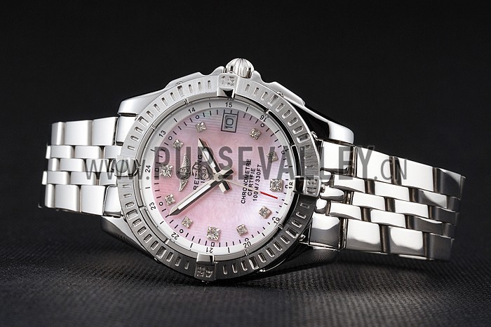 Breitling Colt Lady Pink Dial Diamond Hour Marks Stainless Steel Case And Bracelet