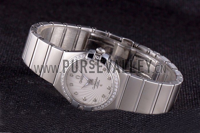 Swiss Lady Omega Constellation Crystal Encrusted Bezel Silver Radial Dial 80291