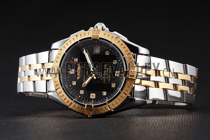 Breitling Colt Lady Black Dial Diamond Hour Marks Gold Bezel Stainless Steel Case Two Tone Bracelet