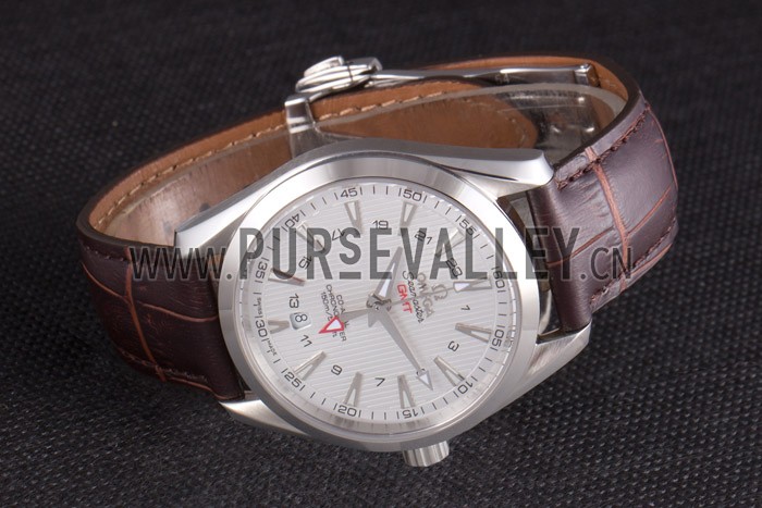Omega Seamaster Silver Bezel with White Dial and Brown Leather Band 621573
