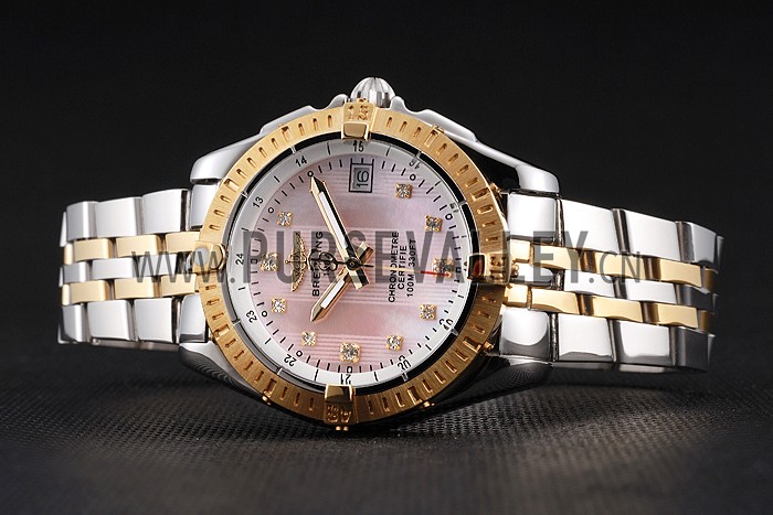 Breitling Colt Lady Pink Dial Diamond Hour Marks Gold Bezel Stainless Steel Case Two Tone Bracelet
