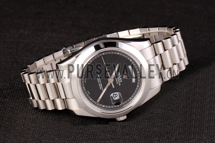 Swiss Rolex Daydate Stainless Steel Bracelet Black Dial 80294
