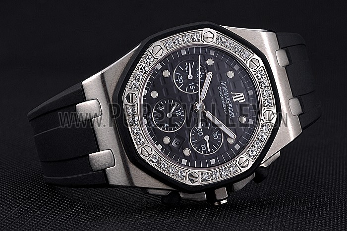 Swiss Audemars Piguet Royal Oak Chronometer Black Dial Diamond Bezel Stainless Steel Case Black Rubber Strap 622867