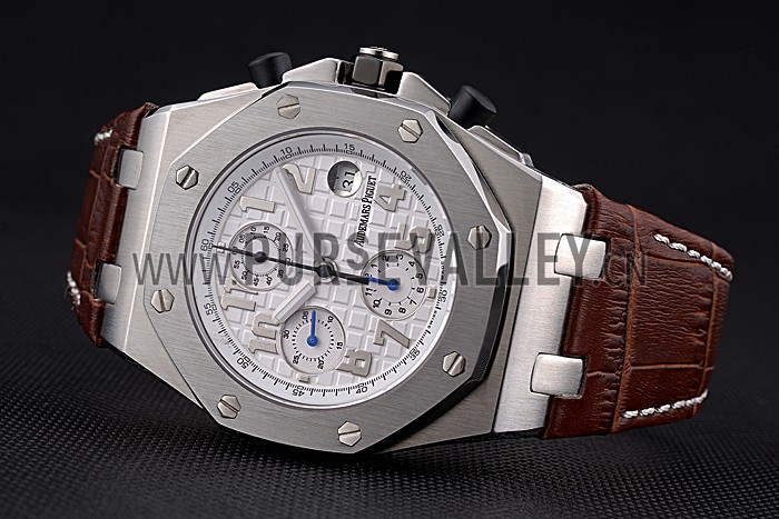 Swiss Audemars Piguet Royal Oak Offshore White Dial Stainless Steel Case Brown Leather Strap 622848