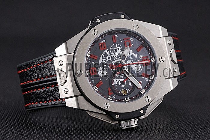 Hublot Big Bang Ferrari Black Dial Stainless Steel Case And Bezel Black Leather Strap 622768