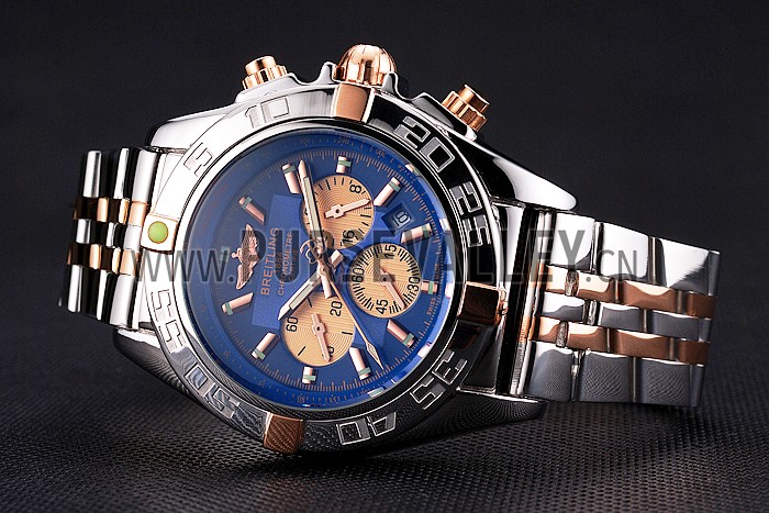 Breitling Chronomat 44 Blue Dial with White Subdials 2 Tone Stainless Steel Bracelet 622510