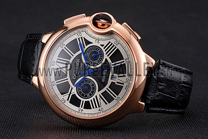 Cartier Ballon Bleu Black Dial Gold Case Black Leather Strap