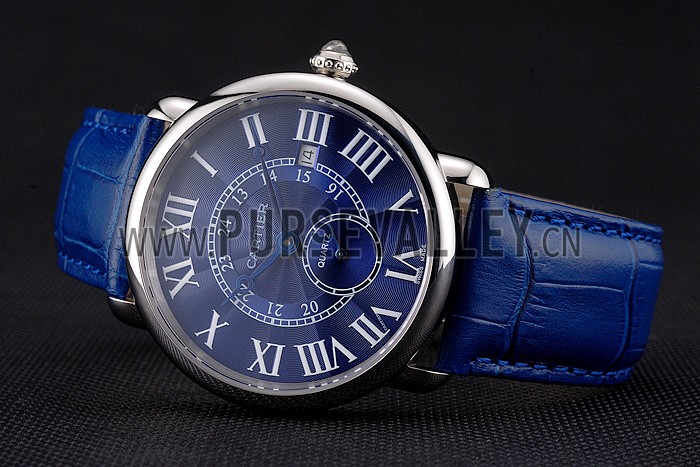 Cartier Ronde Louis Cartier Blue Dial Stainless Steel Case Blue Leather Strap