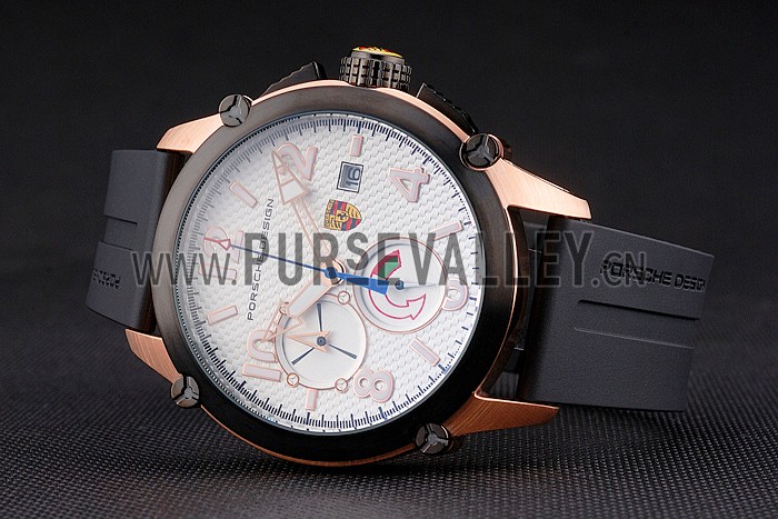 Porsche Design Indicator White Dial Gold Case Black Bezel Black Rubber Strap