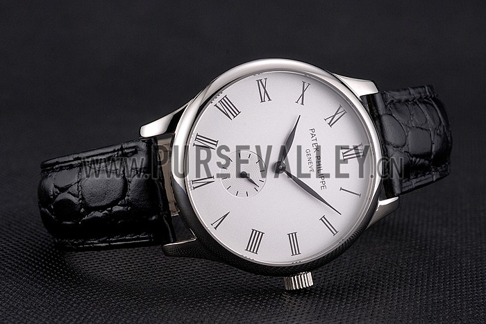 Patek Philippe Calatrava White Dial Stainless Steel Case Black Leather Strap