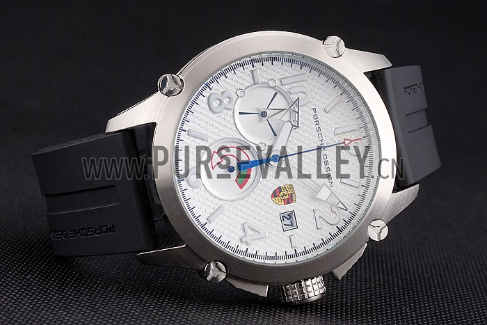 Porsche Design Indicator White Dial Steel Case Black Rubber Strap