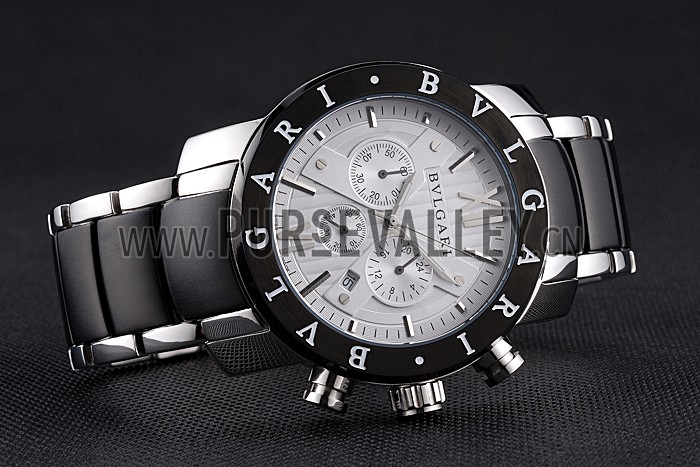 Bvlgari Diagono 46mm White Dial Stainless Steel Case Black Bezel Two Tone Bracelet