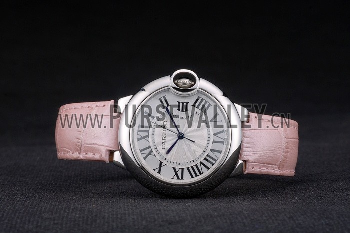 Cartier Ballon Bleu 38mm White Dial Stainless Steel Case Pink Leather Bracelet