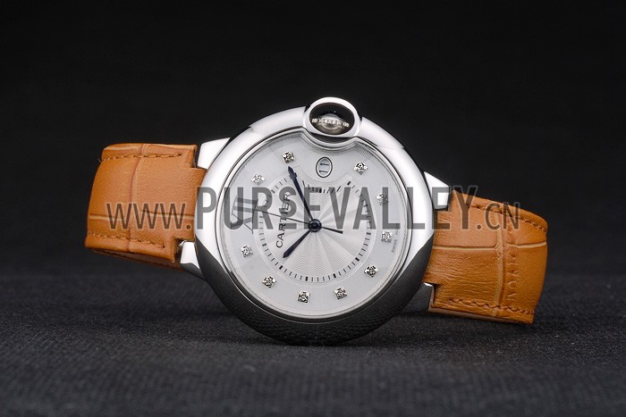 Cartier Ballon Bleu 42mm White Dial Stainless Steel Case Light Brown Leather Bracelet