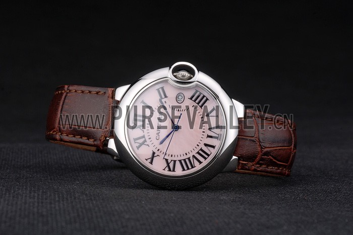 Cartier Ballon Bleu 38mm White Dial Stainless Steel Case Brown Leather Bracelet
