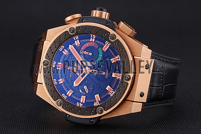 Swiss Hublot Big Bang Limited Edition Formula 1 India Black Dial Gold Case Black Leather Strap 62288
