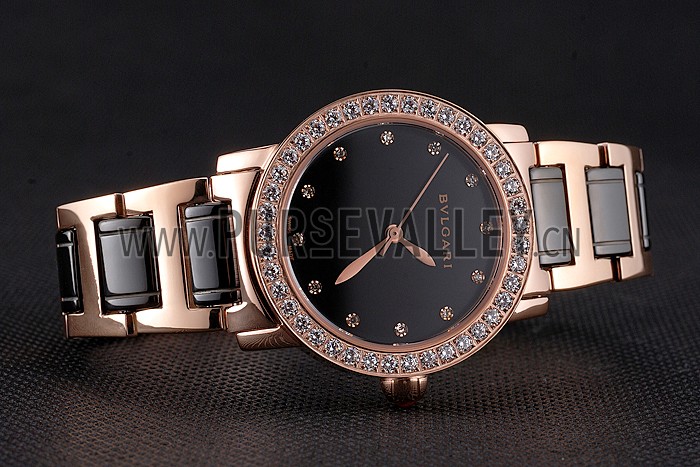 Bvlgari Bvlgari Black Dial Diamond Hourmarks Gold Case Diamond Bezel Two Tone Bracelet