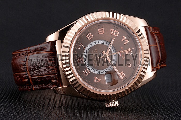 Rolex Sky Dweller Brown Dial Rose Gold Case Brown Leather Strap