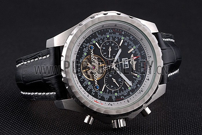 Breitling Bentley Mulliner Tourbillon Black Dial Stainless Steel Case Black Leather Strap 622728
