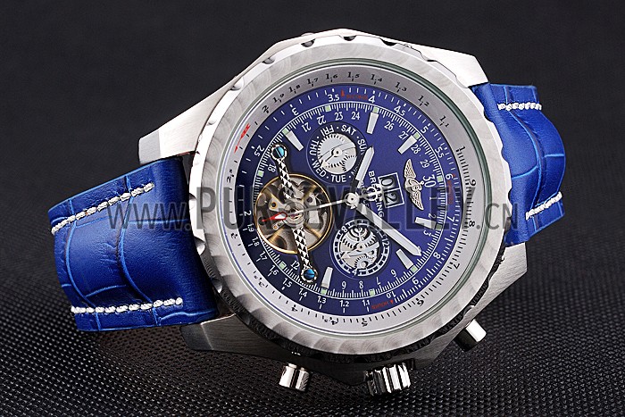 Breitling Bentley Mulliner Tourbillon Blue Dial Stainless Steel Case Blue Leather Strap 622726