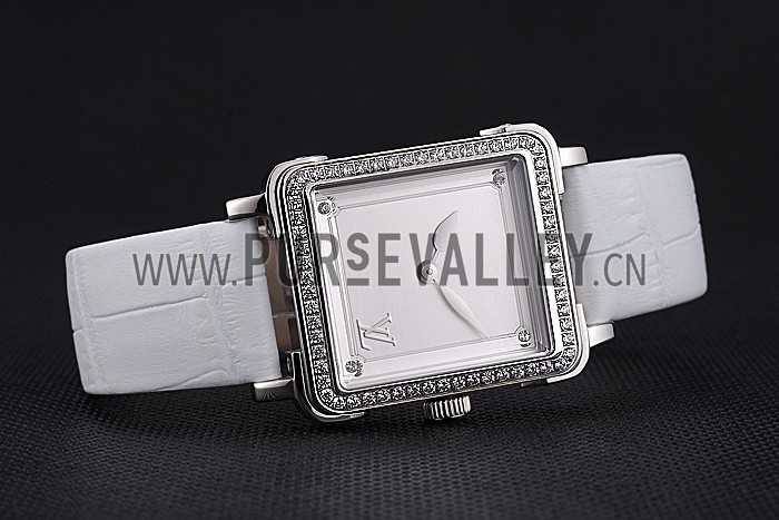 Louis Vuitton Emprise White Dial Stainless Steel Case With Jewels White Leather Strap 622790