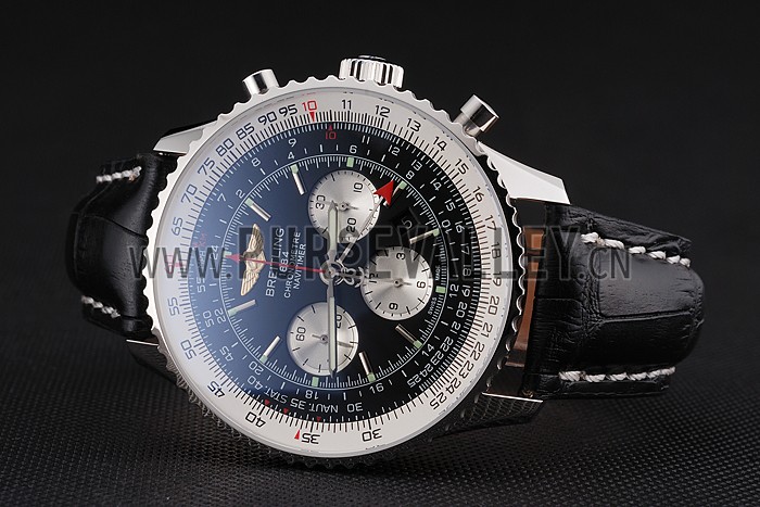 Swiss Breitling Navitimer Black Dial Stainless Stell Case Black Leather Strap