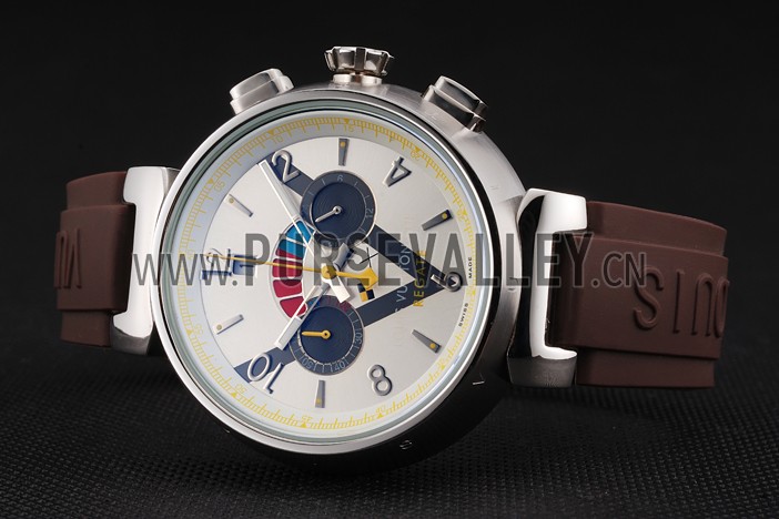 Louis Vuitton Tambour LV Cup Regate White Dial Stainless Steel Case Brown Rubber Strap