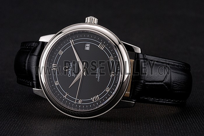 Omega De Ville Prestige Black Dial Stainless Steel Case Black Leather Strap