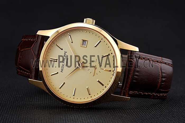 Patek Philippe Calatrava Gold Dial Gold Case Brown Leather Strap 622846