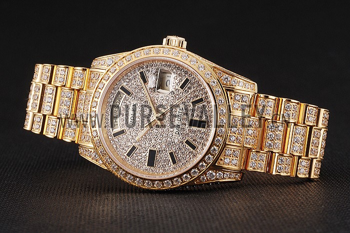 Swiss Rolex Day Date Yellow Gold Full Diamond Pave